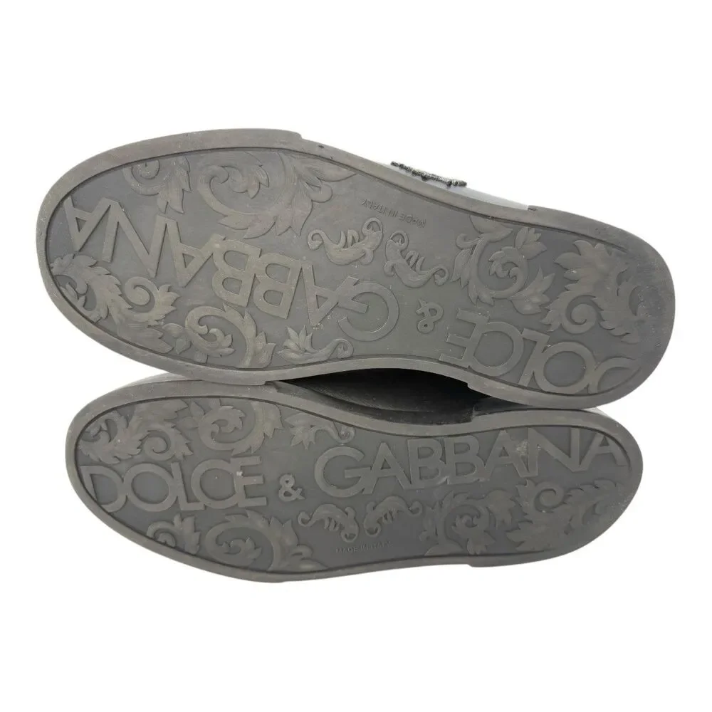 Dolce & Gabbana Black Leather Portofino Crown Patch Sneakers US 7 Eu 40